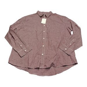 Free Assembly Shirt Men XL Red White Check Cotton Collared Long Sleeve Button-Up